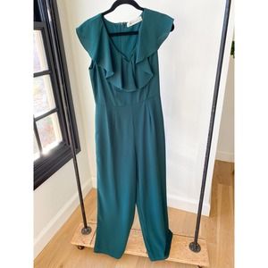 THE IMPECCABLE PIG Women's Forest Green Ruffle V-Neck Sleeveless Jumpsuit size S